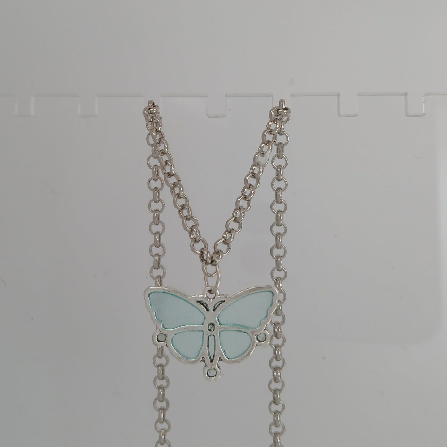 Blue Metal Butterfly Necklace