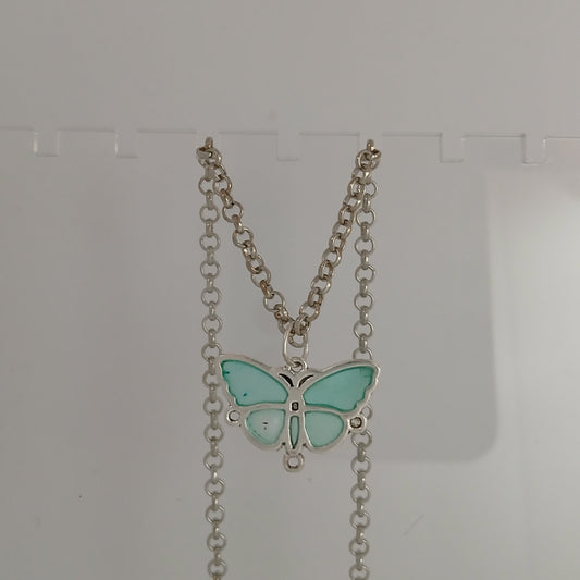 Teal Metal Butterfly Necklace